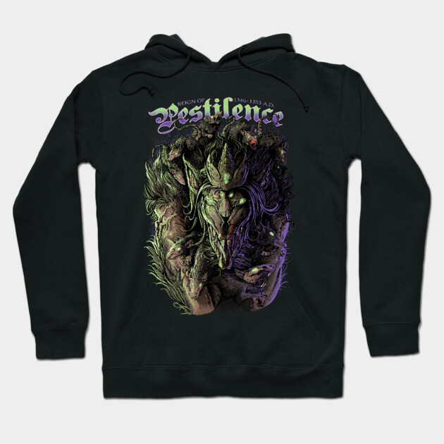 Black graphic hoodie featuring a mythical creature design, perfect for casual wear, made from soft cotton blend.