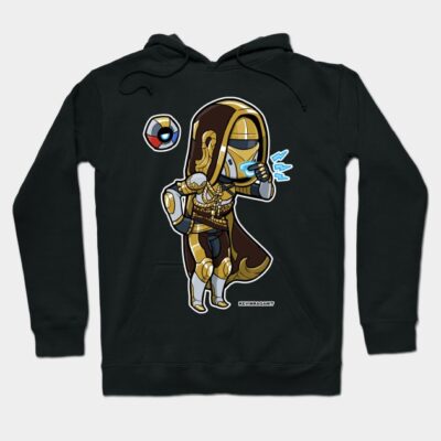 Black hoodie featuring a cartoon armored character design, perfect for casual wear and fans of gaming-themed apparel.