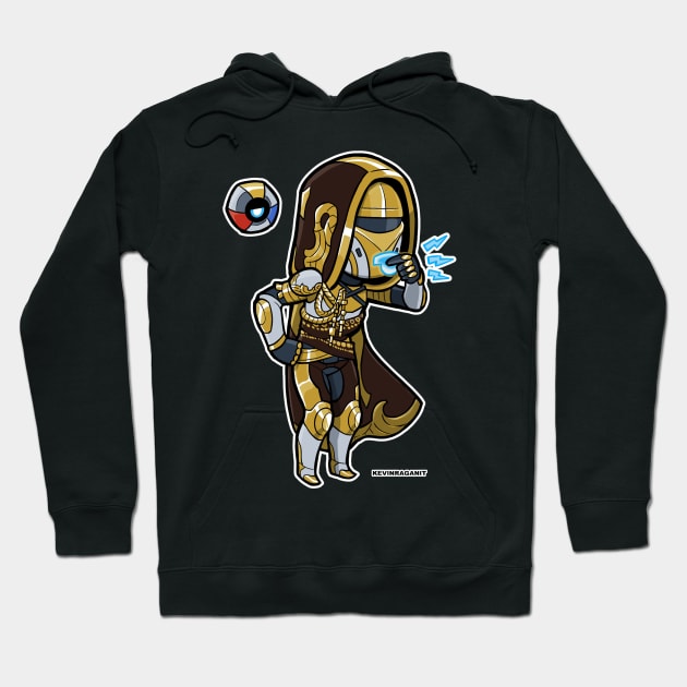 Black hoodie featuring a cartoon armored character design, perfect for casual wear and fans of gaming-themed apparel.