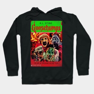 Black Goosebumps hoodie featuring a vintage horror-themed graphic, ideal for casual wear and fans of spooky styles.