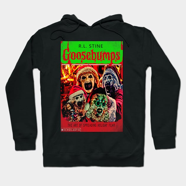 Black Goosebumps hoodie featuring a vintage horror-themed graphic, ideal for casual wear and fans of spooky styles.