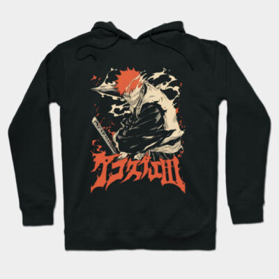 Black anime-themed hoodie featuring bold red and beige graphic design, perfect for casual wear and fans of Japanese art.