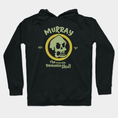 Black hoodie with vintage skull graphic, "Murray" text, cozy cotton material, perfect for casual wear and layering.