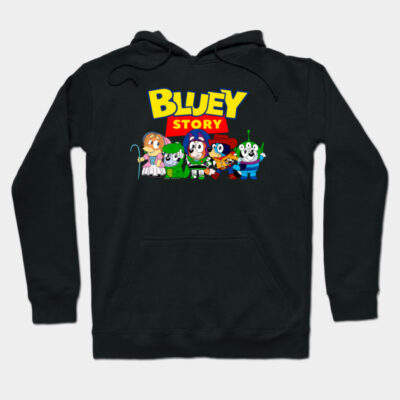 Black hoodie with colorful cartoon design, featuring playful characters. Cozy, casual wear for fans of animated styles.