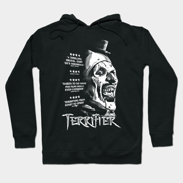 Black graphic hoodie featuring horror theme and bold white text, perfect for casual wear and fans of spooky designs.