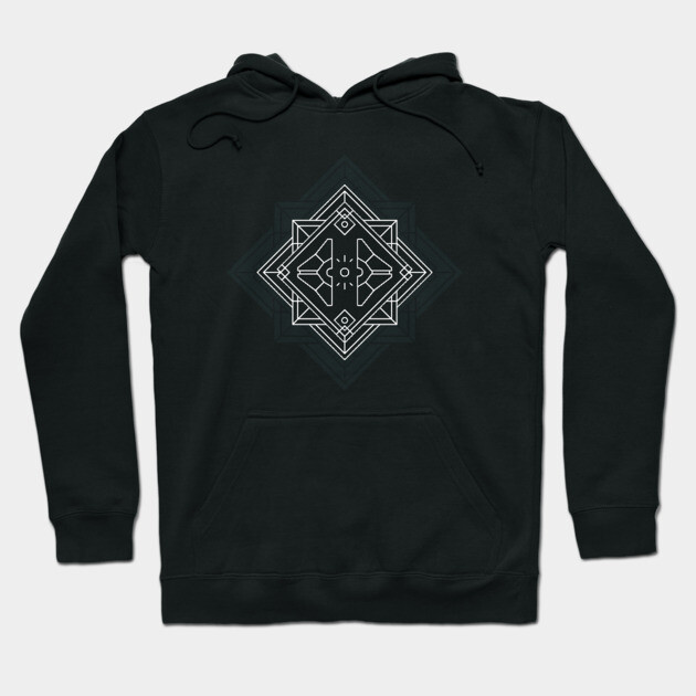 Black geometric design hoodie, casual style, cotton material, perfect for cool weather and everyday comfort.