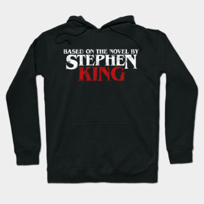 Black hoodie with "Based on the Novel by Stephen King" text, casual style, cotton material, cozy and stylish design.