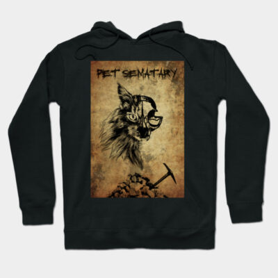 Black hoodie with vintage-style wolf design, "Pet Sematary" text, ideal for casual wear, soft cotton material.