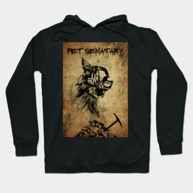 Black hoodie with vintage-style wolf design, "Pet Sematary" text, ideal for casual wear, soft cotton material.