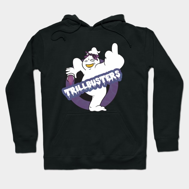Black hoodie with Trillbusters graphic design, casual style, cotton blend, perfect for everyday wear.