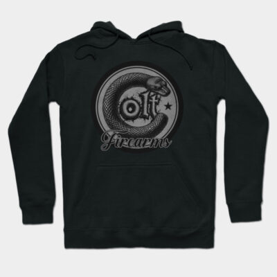 Black hoodie with vintage snake and text design, featuring front pocket, ideal for casual wear, made from cotton blend.