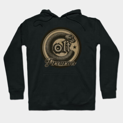 Black hoodie with vintage-style snake and text graphic, featuring a front pocket and drawstring hood. Perfect for casual wear.