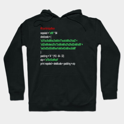 Black hoodie with white and green code print, casual style, soft cotton material, ideal for tech enthusiasts.
