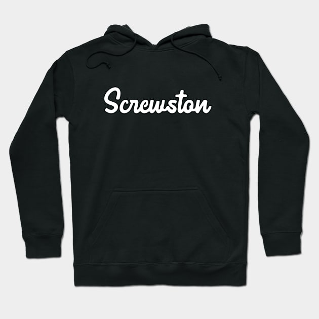 Black hoodie with "Screwston" text, casual style, comfortable cotton blend, ideal for everyday wear.