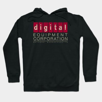 Black hoodie with "Digital Equipment Corporation" logo in red and white, comfortable cotton material, casual style.