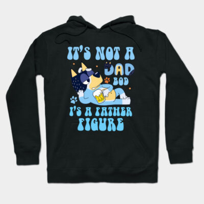 Black hoodie with cartoon dog and humorous "Father Figure" text, perfect for casual wear and gifting.