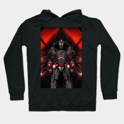 Black hoodie with futuristic red and gray armored design, perfect for casual wear or cosplay enthusiasts.
