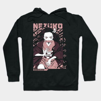 Black anime-themed hoodie featuring illustrated character design and Japanese text, ideal for casual wear.