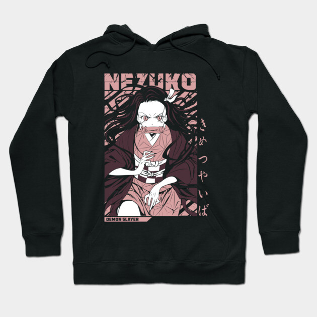 Black anime-themed hoodie featuring illustrated character design and Japanese text, ideal for casual wear.