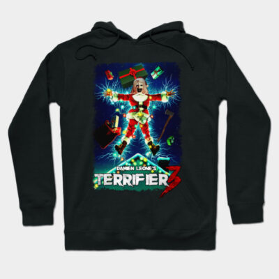 Black hoodie featuring a colorful graphic design with a festive horror theme, perfect for casual wear or Halloween events.