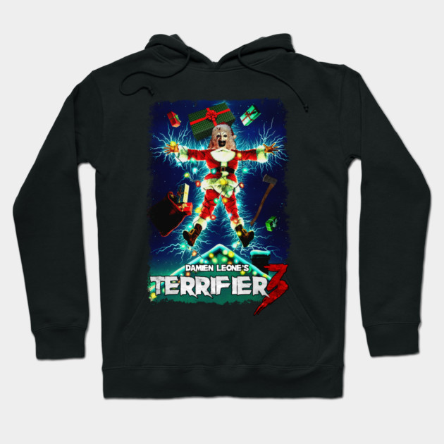Black hoodie featuring a colorful graphic design with a festive horror theme, perfect for casual wear or Halloween events.