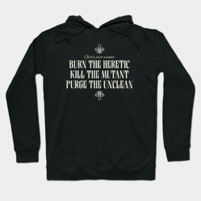 Black hoodie with bold white text design, casual style, suitable for everyday wear, made from soft cotton material.