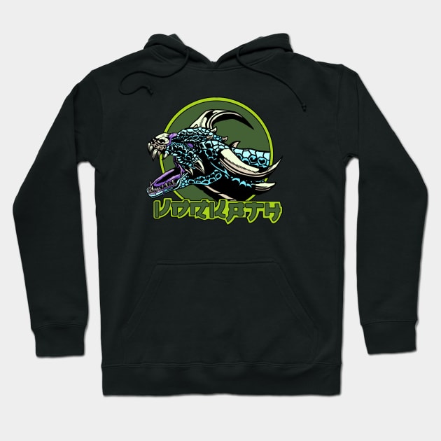 Black hoodie with vibrant dragon graphic and text, casual streetwear style, perfect for cool weather comfort.
