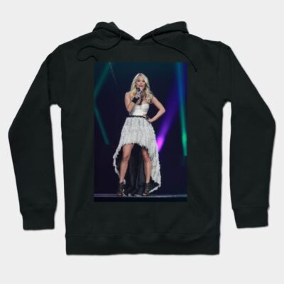 Black hoodie with a concert performer graphic, featuring vibrant stage lights. Comfortable casual wear.
