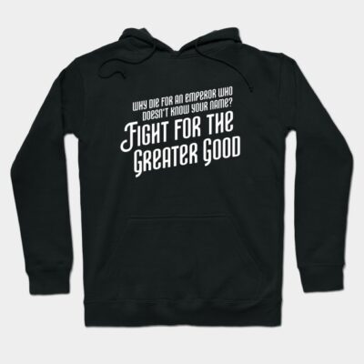 Black unisex hoodie with "Fight for the Greater Good" slogan, casual style, ideal for everyday wear, soft cotton blend.