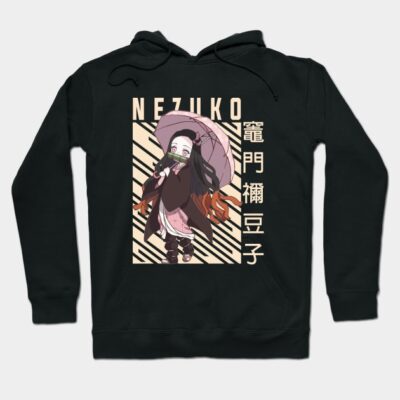 Black anime-themed hoodie featuring character graphic and Japanese text, perfect for casual wear and anime fans.