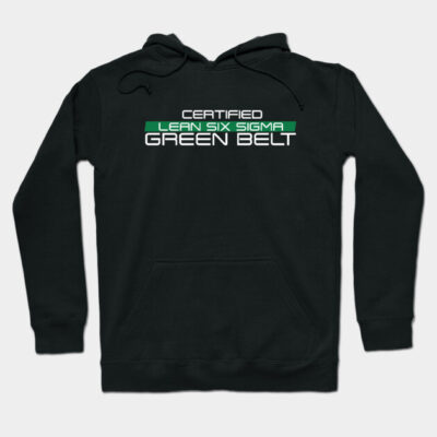 Black "Certified Lean Six Sigma Green Belt" hoodie, cotton, casual wear, front design, perfect for professionals.