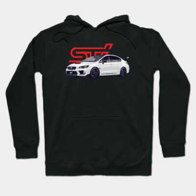 Black hoodie featuring white sports car graphic and red logo, perfect for car enthusiasts. Comfortable and stylish design.