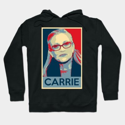 Black hoodie with colorful graphic design, featuring "CARRIE" text. Comfortable casual wear, perfect for cooler weather.