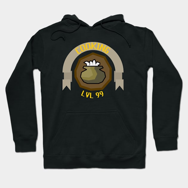 Black hoodie with "Cooking LVL 99" graphic, featuring a pot design. Casual style, perfect for gamers and fans.