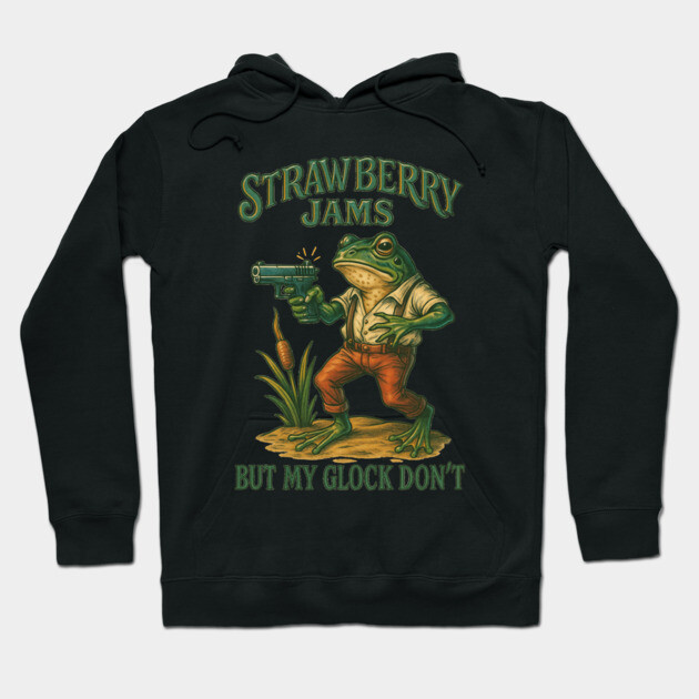 Black hoodie with a humorous frog graphic and text, perfect for casual wear. Soft material, unique design.