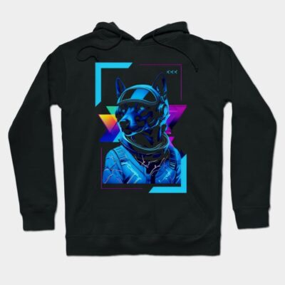 Neon Cosmic Dog in Futuristic Purple and Black Hoodie by PopArtyParty
