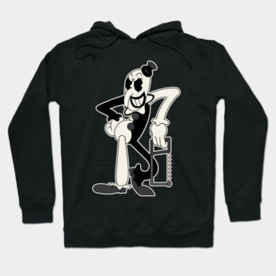 Black graphic hoodie featuring a vintage cartoon character design, perfect for casual wear and comfort.