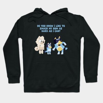 Black hoodie with playful cartoon design, featuring colorful characters and humorous text, perfect for casual wear.