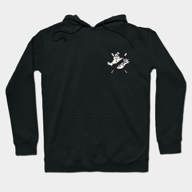Black graphic hoodie with front pocket, featuring a playful cartoon design. Casual style, perfect for everyday wear.