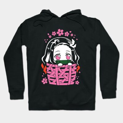 Black anime-themed hoodie featuring pink floral and basket design, perfect for casual wear and fans of Japanese animation.