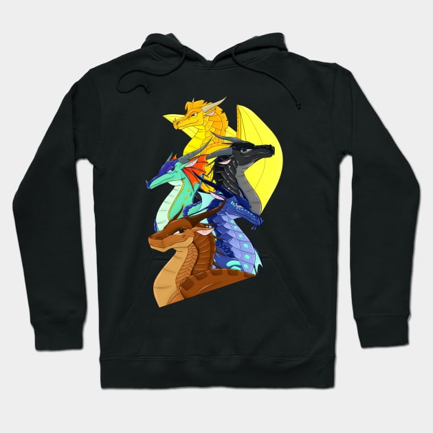 Black hoodie with colorful dragon illustration, cotton material, casual unisex style for everyday wear.