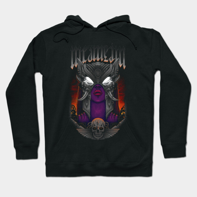 Black hoodie with gothic design, featuring a skull and warrior illustration. Perfect for casual wear. Cotton material.