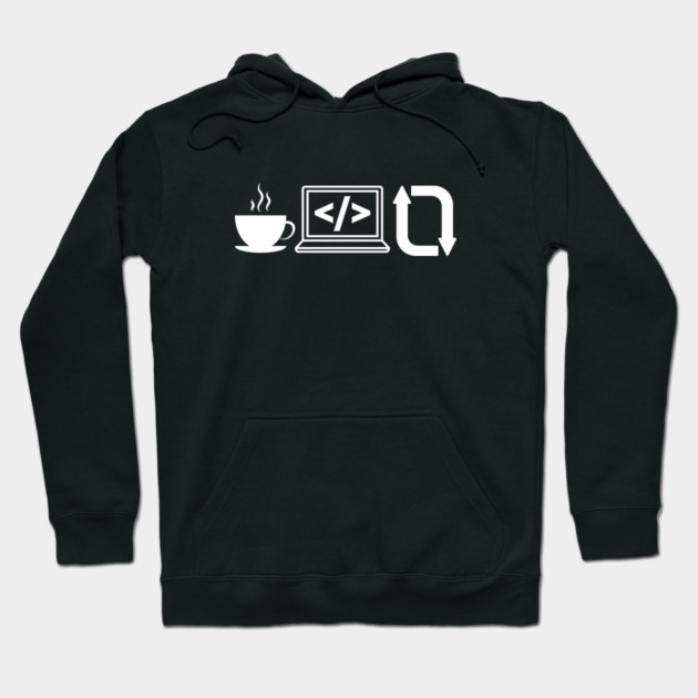Black hoodie with white coding symbols, perfect for developers. Comfortable cotton material, casual style.