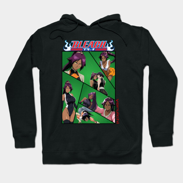 Black anime-themed hoodie featuring colorful graphic design, perfect for casual wear and fans of Japanese animation.