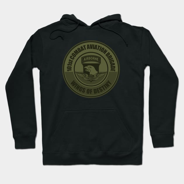 Black hoodie with "101st Combat Aviation Brigade" logo, featuring an eagle design. Perfect for casual wear.