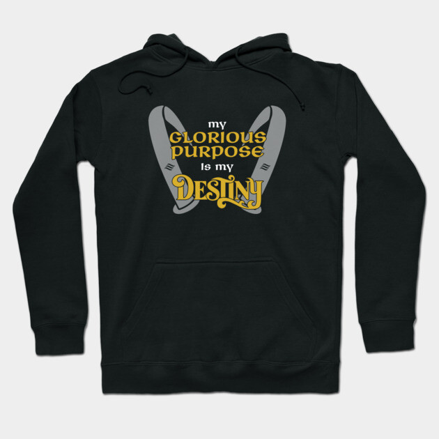 Black hoodie with "My Glorious Purpose is My Destiny" print in yellow and gray, casual style, cotton blend.