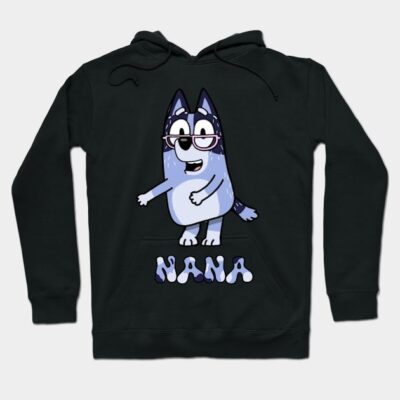 Black hoodie featuring cartoon dog with glasses and "Nana" text, perfect for casual wear.