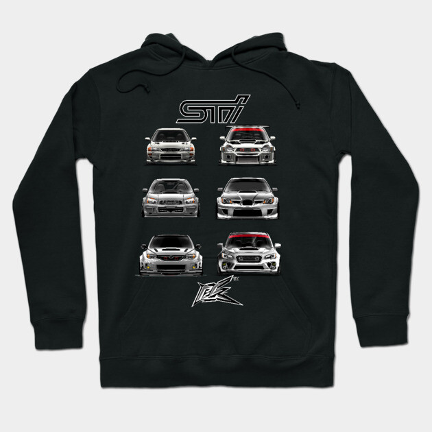Black hoodie with car graphics, featuring multiple models, sporty design, cotton blend, ideal for casual wear.