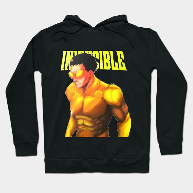 Black hoodie with vibrant graphic print of a superhero in yellow suit, perfect for casual wear and fans of comics.