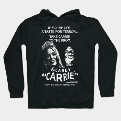 Black hoodie featuring retro horror movie poster design with white text and graphics, perfect for casual wear or fans.